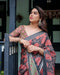 Charcoal Black Pure Cotton Linen Saree | Leafy Paisley Print with Blouse & Tassel Detailing