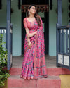 Magenta & Pink Pure Cotton Linen Saree | Floral Paisley Block Print with Blouse & Tassels