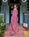 Magenta & Pink Pure Cotton Linen Saree | Floral Paisley Block Print with Blouse & Tassels