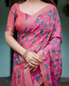 Magenta & Pink Pure Cotton Linen Saree | Floral Paisley Block Print with Blouse & Tassels