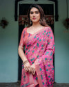 Magenta & Pink Pure Cotton Linen Saree | Floral Paisley Block Print with Blouse & Tassels