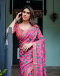 Magenta & Pink Pure Cotton Linen Saree | Floral Paisley Block Print with Blouse & Tassels