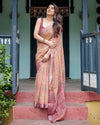 Beige & Rust Pure Cotton Linen Saree | Tribal Block Print with Blouse & Tassel Detailing
