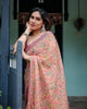 Beige & Rust Pure Cotton Linen Saree | Tribal Block Print with Blouse & Tassel Detailing