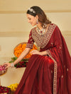Wine Red Designer Fendy Satin Saree with Heavy Embroidered Blouse & Zari Border | Premium Wedding & Festive Wear Saree
