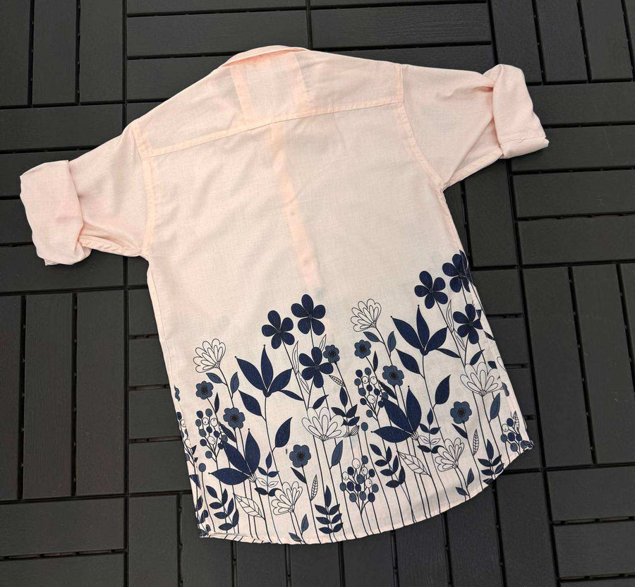 Shree Roop Men's Exclusive Linen Printed Fullsleeve Shirt Back View