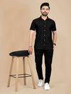 Navy Blue Codroy Fabric Men's Exclusive Half Sleeve Kurta Front View - Shree Roop