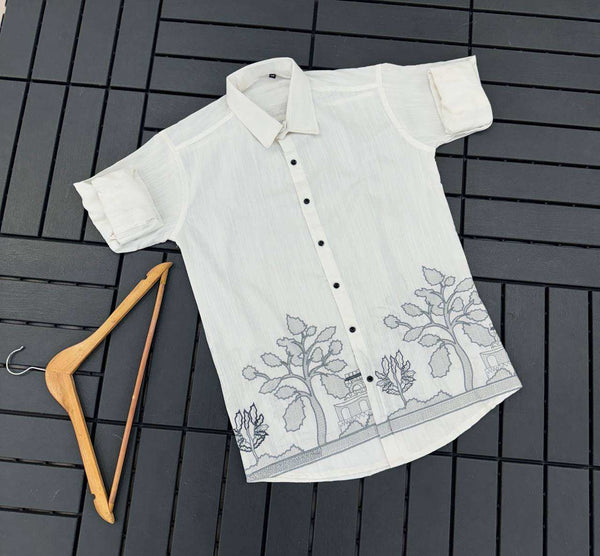 Shree Roop Men's Exclusive Linen Fabric Embroidery Work Stylish Kurta Front View