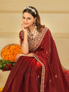 Wine Red Designer Fendy Satin Saree with Heavy Embroidered Blouse & Zari Border | Premium Wedding & Festive Wear Saree