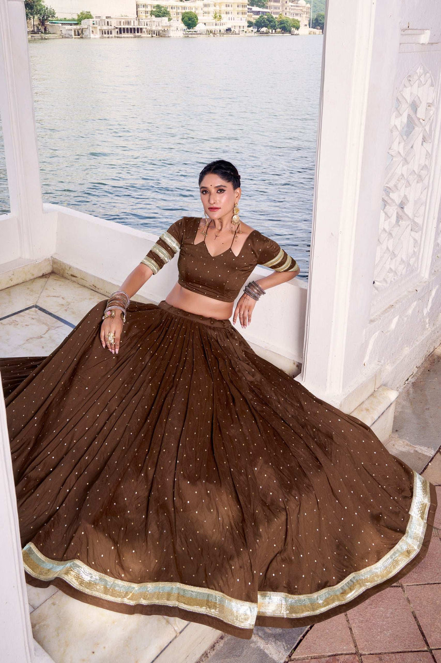 LNB Chanderi Lehenga Set with Dupatta and Drawstring Zip Detail - Shree Roop