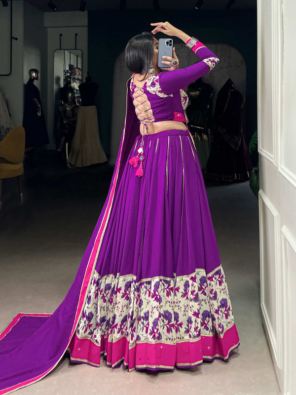 Full Length View of Purple Rayon Dupatta with Flowing Fabric and Graceful Fall for Festive Occasions - Shree Roop