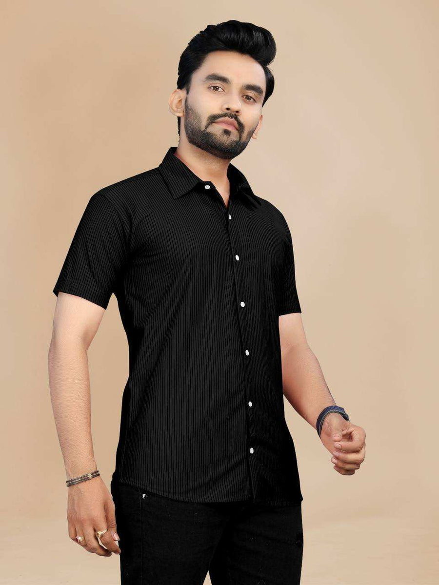 Full Length View of Navy Blue Codroy Fabric Men's Exclusive Half Sleeve Kurta - Shree Roop