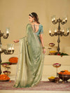 Sage Green Dual Tone Designer Fendy Satin Saree with Heavy Embroidered Blouse & Sequin Border | Premium Wedding Party Wear Saree