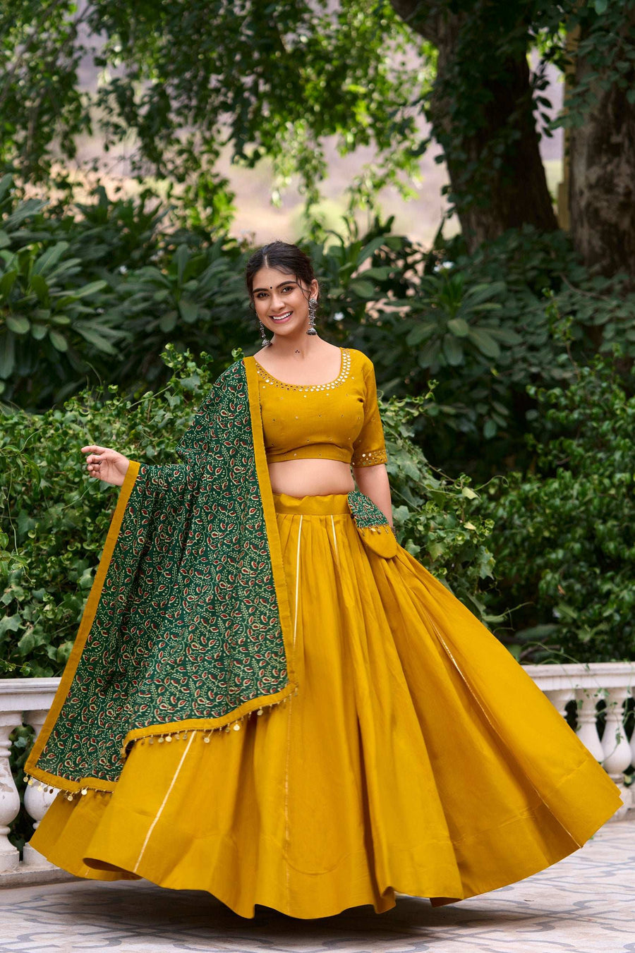 Black pure cotton lehenga choli back view with printed coin lace border and matching purse - LNB