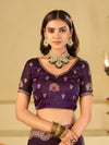 Royal Purple Designer Fendy Satin Saree with Heavy Embroidered Border | Premium Festive Party Wear Saree with Floral Embroidery & Matching Blouse