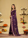 Royal Purple Designer Fendy Satin Saree with Heavy Embroidered Border | Premium Festive Party Wear Saree with Floral Embroidery & Matching Blouse