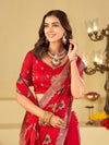 Ruby Red Designer Fendy Satin Saree with Floral Embroidery Work | Premium Wedding & Party Wear Embroidered Saree with Blouse