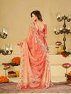Peach Pink Fendy Satin Saree with Multicolor Floral Embroidery Border | Designer Party Wear Saree with Blouse