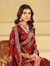 Wine Red Designer Fendy Satin Saree with Floral Embroidery Work | Premium Party Wear Embroidered Saree with Blouse
