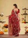 Wine Red Designer Fendy Satin Saree with Floral Embroidery Work | Premium Party Wear Embroidered Saree with Blouse