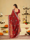 Ruby Red Designer Fendy Satin Saree with Heavy Embroidered Border | Premium Festive Party Wear Saree with Floral Embroidery & Matching Blouse