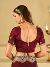 Wine Maroon Designer Fendy Satin Saree with Heavy Embroidered Border | Party Wear Festive Saree with Floral Embroidery & Matching Blouse