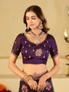 Royal Purple Designer Fendy Satin Saree with Floral Embroidery Work | Premium Party Wear Embroidered Saree with Blouse