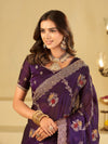 Royal Purple Designer Fendy Satin Saree with Floral Embroidery Work | Premium Party Wear Embroidered Saree with Blouse