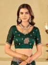 Emerald Green Designer Fendy Satin Saree with Floral Embroidery Work | Premium Party Wear Embroidered Saree with Blouse