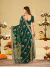 Emerald Green Designer Fendy Satin Saree with Floral Embroidery Work | Premium Party Wear Embroidered Saree with Blouse