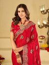 Rani Pink Designer Fendy Satin Saree with Heavy Embroidery Work | Premium Wedding Party Wear Saree with Embroidered Border & Blouse