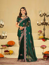 Emerald Green Designer Fendy Satin Saree with Heavy Embroidered Border | Premium Festive Party Wear Saree with Floral Embroidery & Matching Blouse
