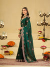 Emerald Green Designer Fendy Satin Saree with Heavy Embroidered Border | Premium Festive Party Wear Saree with Floral Embroidery & Matching Blouse
