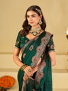 Emerald Green Designer Fendy Satin Saree with Heavy Embroidered Border | Premium Festive Party Wear Saree with Floral Embroidery & Matching Blouse