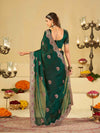 Emerald Green Designer Fendy Satin Saree with Heavy Embroidered Border | Premium Festive Party Wear Saree with Floral Embroidery & Matching Blouse