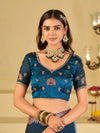 Royal Blue Designer Fendy Satin Saree with Heavy Embroidered Border | Premium Festive Party Wear Saree with Floral Embroidery & Matching Blouse