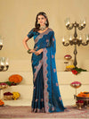 Royal Blue Designer Fendy Satin Saree with Heavy Embroidered Border | Premium Festive Party Wear Saree with Floral Embroidery & Matching Blouse