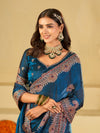 Royal Blue Designer Fendy Satin Saree with Heavy Embroidered Border | Premium Festive Party Wear Saree with Floral Embroidery & Matching Blouse