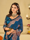 Royal Blue Designer Fendy Satin Saree with Heavy Embroidered Border | Premium Festive Party Wear Saree with Floral Embroidery & Matching Blouse