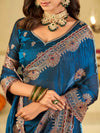 Royal Blue Designer Fendy Satin Saree with Heavy Embroidered Border | Premium Festive Party Wear Saree with Floral Embroidery & Matching Blouse