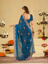 Royal Blue Designer Fendy Satin Saree with Heavy Embroidered Border | Premium Festive Party Wear Saree with Floral Embroidery & Matching Blouse