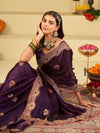 Royal Purple Designer Fendy Satin Saree with Heavy Embroidered Border | Premium Festive Party Wear Saree with Floral Embroidery & Matching Blouse