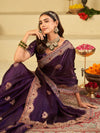 Royal Purple Designer Fendy Satin Saree with Heavy Embroidered Border | Premium Festive Party Wear Saree with Floral Embroidery & Matching Blouse