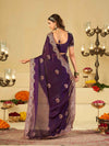 Royal Purple Designer Fendy Satin Saree with Heavy Embroidered Border | Premium Festive Party Wear Saree with Floral Embroidery & Matching Blouse