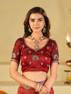Ruby Red Designer Fendy Satin Saree with Heavy Embroidered Border | Premium Festive Party Wear Saree with Floral Embroidery & Matching Blouse