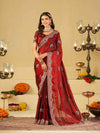 Ruby Red Designer Fendy Satin Saree with Heavy Embroidered Border | Premium Festive Party Wear Saree with Floral Embroidery & Matching Blouse