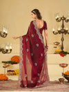 Wine Maroon Designer Fendy Satin Saree with Heavy Embroidered Border | Party Wear Festive Saree with Floral Embroidery & Matching Blouse