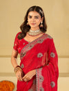 Rani Pink Designer Fendy Satin Saree with Heavy Embroidered Border | Festive Party Wear Saree with Floral Embroidery & Matching Blouse
