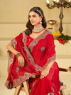 Rani Pink Designer Fendy Satin Saree with Heavy Embroidered Border | Festive Party Wear Saree with Floral Embroidery & Matching Blouse