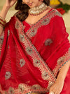 Rani Pink Designer Fendy Satin Saree with Heavy Embroidered Border | Festive Party Wear Saree with Floral Embroidery & Matching Blouse